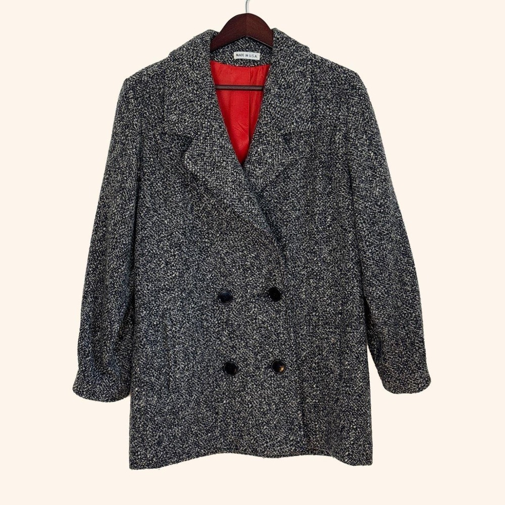 Vintage Black & White Wool Double-Breasted Coat